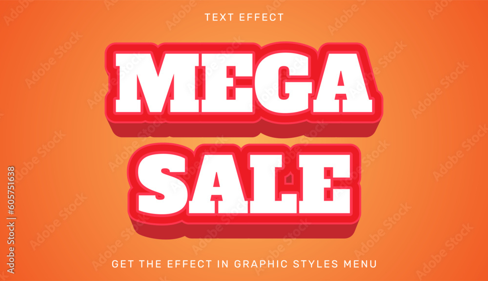 Mega sale editable text effect in 3d style. Suitable for brand or business logo