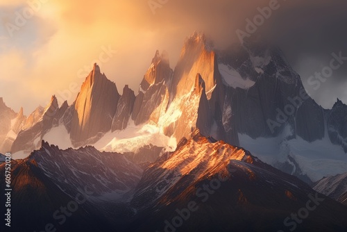 A stunning sunrise illuminates a majestic mountain range - Generative AI © Michael