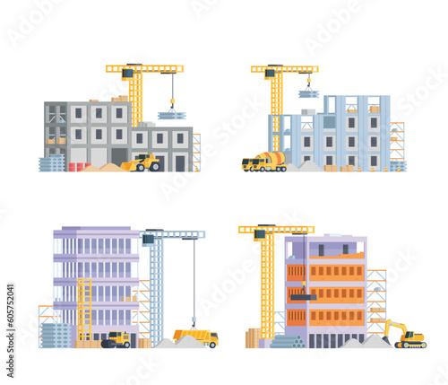 Vector element construction site buildings for city illustration