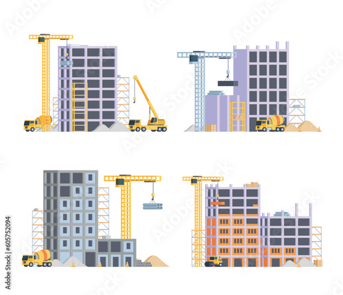 Vector element construction site buildings for city illustration