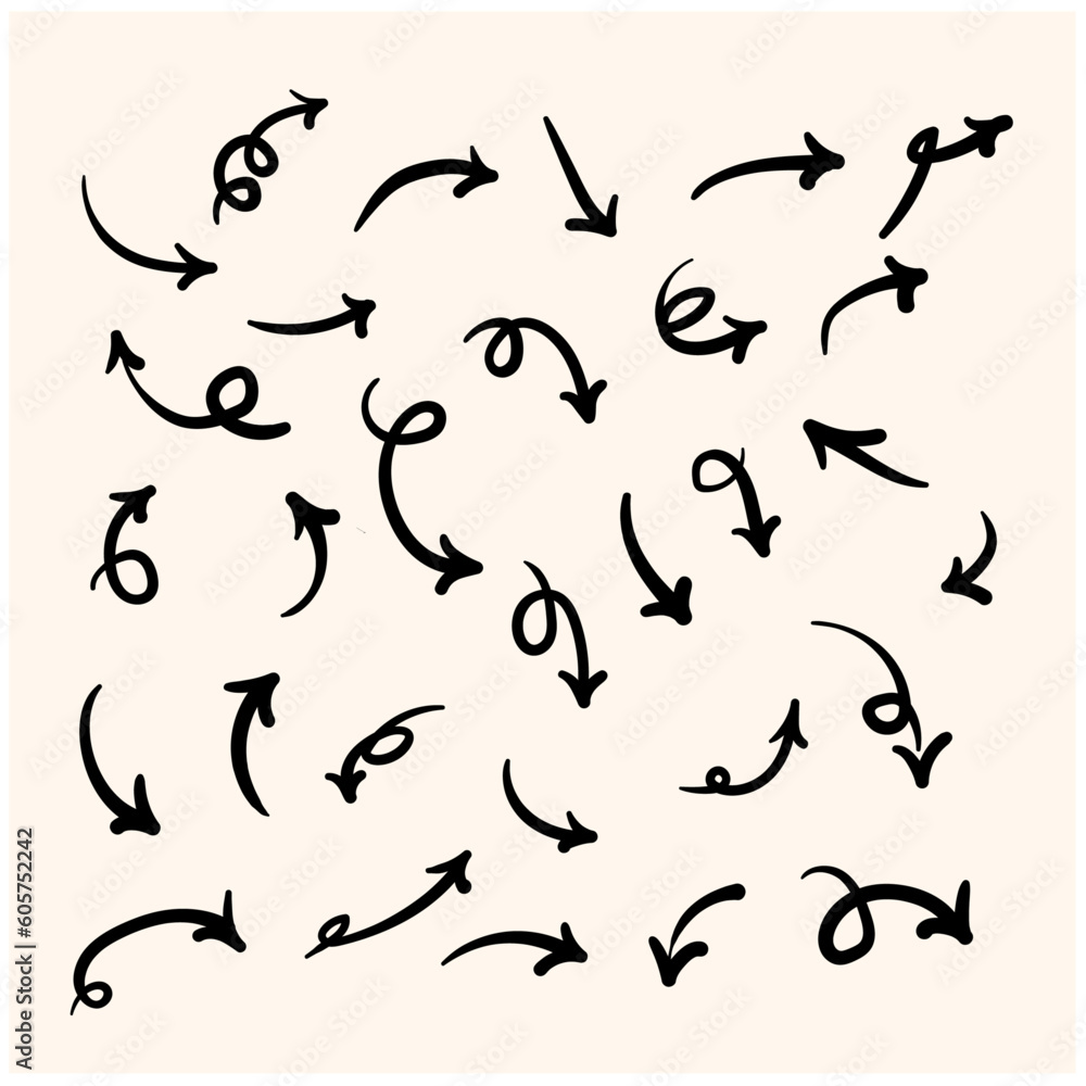 hand drawn arrow icon Set. icon arrows in various directions. Doodle vector illustration. isolated on white background. hand drawn arrow icon Set. icon arrows in various directions. Doodle vector illustration. isolated on white background.