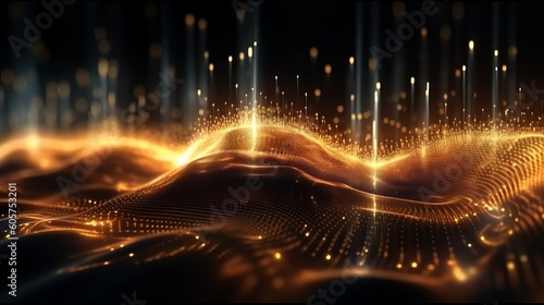 abstract futuristic background with glowing neon moving high speed wave lines and bokeh lights. Data transfer concept Fantastic wallpaper. Generative AI
