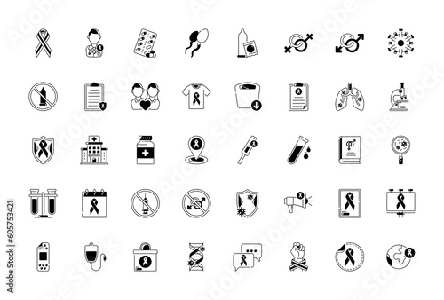 Set of vector icons with flat elements of AIDS and HIV for modern concepts, web and apps. 