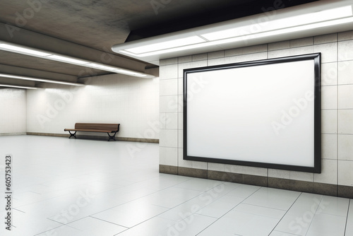 Empty white chalkboard in train station. Generative AI image © Анастасия Каргаполов