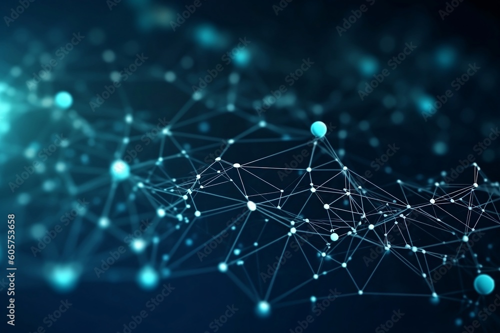 Digital network connection or blockchain technology concept. Blue background. Abstract connecting dots and lines, Ai Generative Digital network connection or blockchain technology concept. Blue background. Abstract connecting dots and lines, Ai Generative