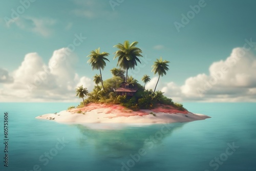 Solitary Tropical Island as a Holiday Getaway. AI