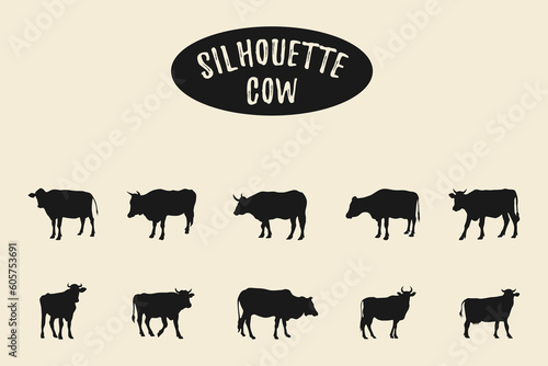Cow silhouettes, Cow black silhouette isolated on white background