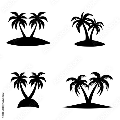 palm tree logo on the island  design of two palm trees on the beach at dusk  flat art style design isolated white background
