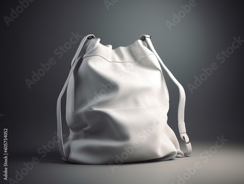 The bag is white with a zipper on grey background. Generative AI image
