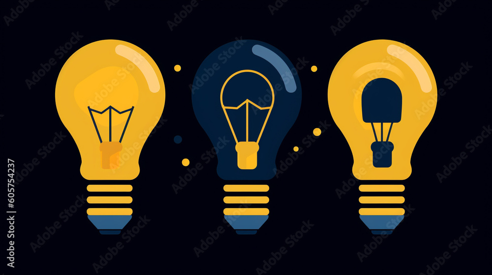 Three light bulb icon with different colors. Generative AI image Three light bulb icon with different colors. Generative AI image