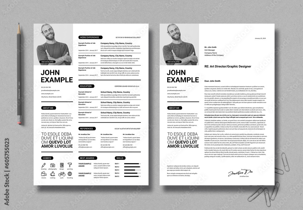 Resume and CV Template in Tabular Layout in Black and White Colors