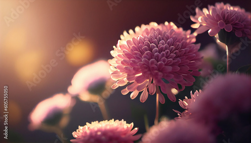 Chrysanthemum flower bed with flare from sunshine Ai generated image