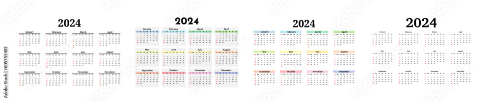 Calendar for 2024 isolated on a white background Calendar for 2024 isolated on a white background