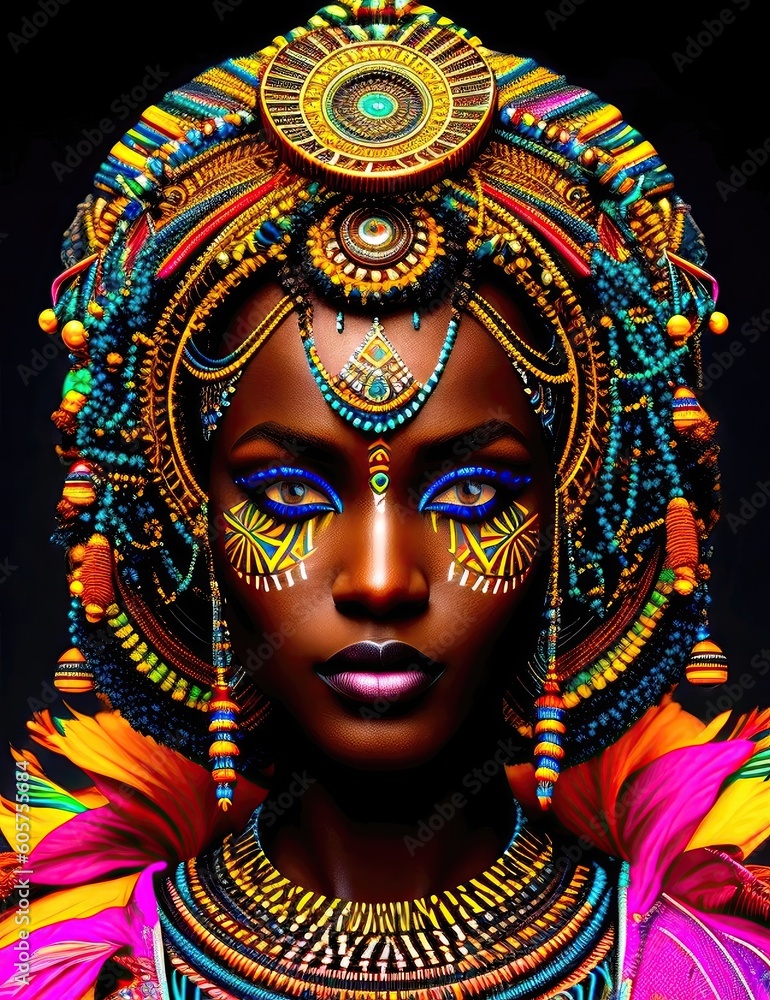 African model with tribal makeup, Fictional Person created by Generative AI technology