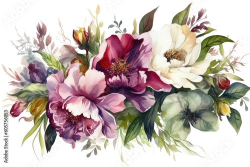 Botanic composition for wedding or greeting card. branch of flowers, AI Generative AI