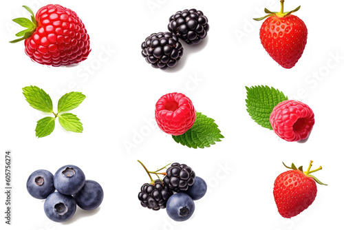 Various berries, wild berries seeds set, collection, generative AI, Transparent background