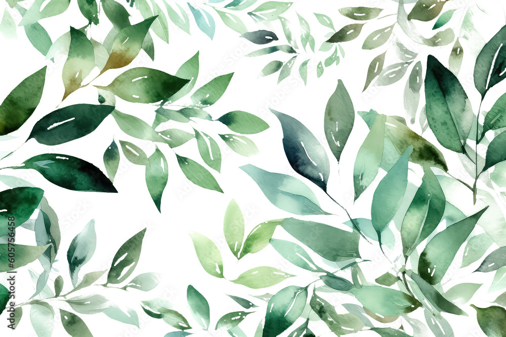 pattern with green watercolor leaves. AI Generative AI pattern with green watercolor leaves. AI Generative AI