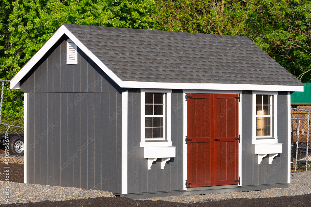 american style wooden shed exterior view door window