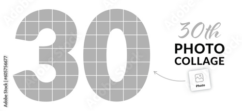 30 photo collage. 30th birthday or 30th anniversary picture collage concept. Vector illustration