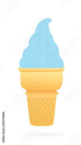 Blue  ice cream in cone, vector