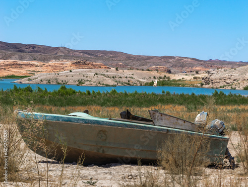 Sunken boat in Lake Mead area. shot in May 2023