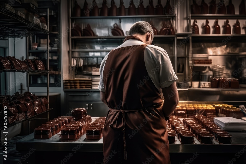 Art of Chocolate: Backview of a Chocolatier Crafting Delicious Treats