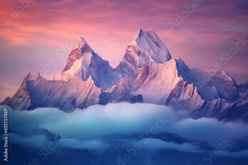 Dawns Splendor  Winter Peaks in the Sky - Generative AI