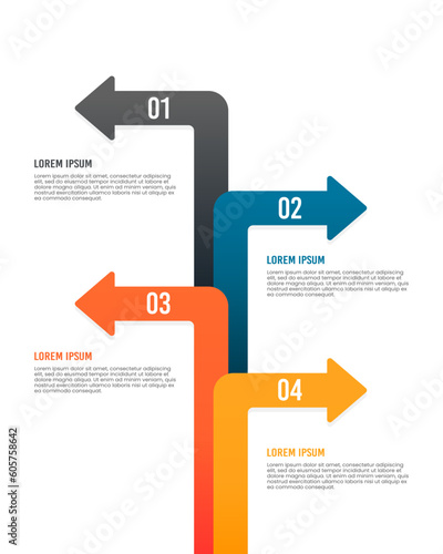Vertical infographic arrows 4 options. Vector illustration.