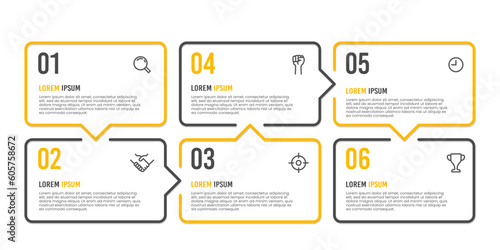 Business Infographic popup message 6 steps. Vector illustration.