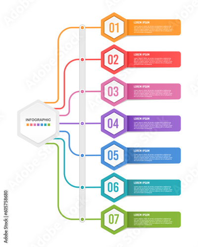 Vertical infographic 7 colorful options. Vector illustration.