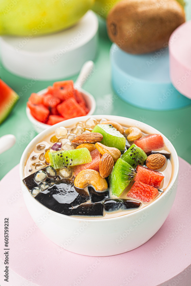 Fruits grass Jelly Iced Milk Tea, burn jelly, Fruits grass Jelly Iced Milk Tea, burn jelly,