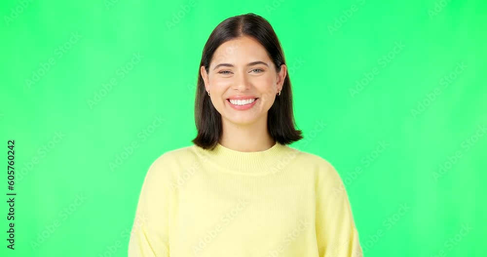 Woman, green screen and face with happy wink for funny gesture, flirting or secret in studio mock up. Girl, portrait or smile with eye, sign or emoji with happiness, playful or comic model in mockup Woman, green screen and face with happy wink for funny gesture, flirting or secret in studio mock up. Girl, portrait or smile with eye, sign or emoji with happiness, playful or comic model in mockup