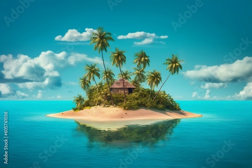 Solitary Tropical Island as a Holiday Getaway. AI