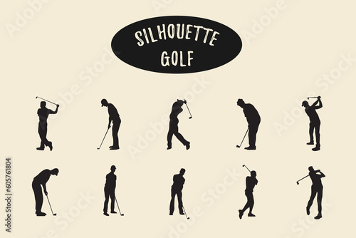 Golf silhouette, Golfers silhouettes collection, Vector set of golf player