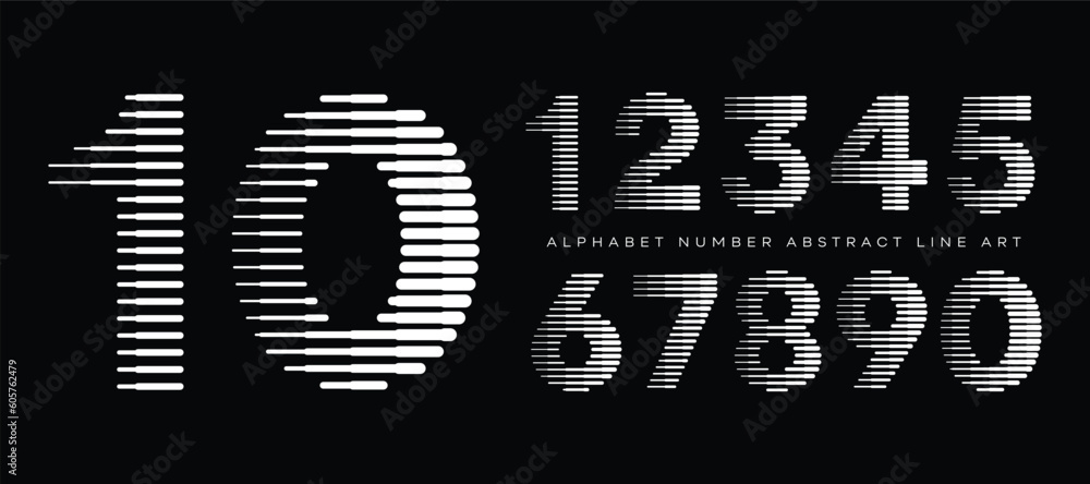 Number Font with Abstract Lines Pattern