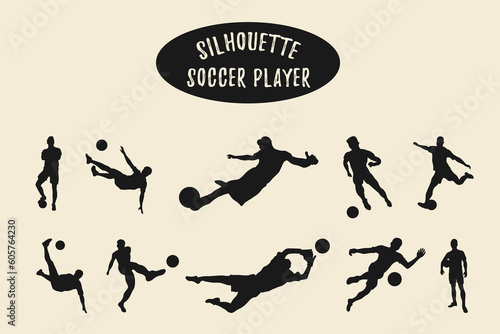 Soccer player silhouette, Soccer shoot silhouettes, Football player silhouette illustration