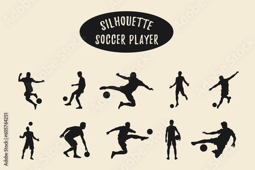 Soccer player silhouette, Soccer shoot silhouettes, Football player silhouette illustration