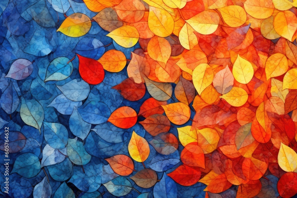 autumn leaves background - created with generative ai - obrazy, fototapety, plakaty 