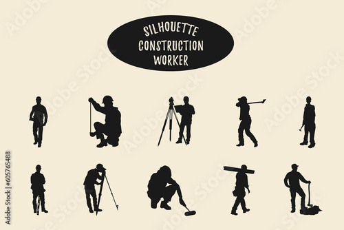 Construction workers vector silhouettes, Isolated construction workers silhouettes with different tools