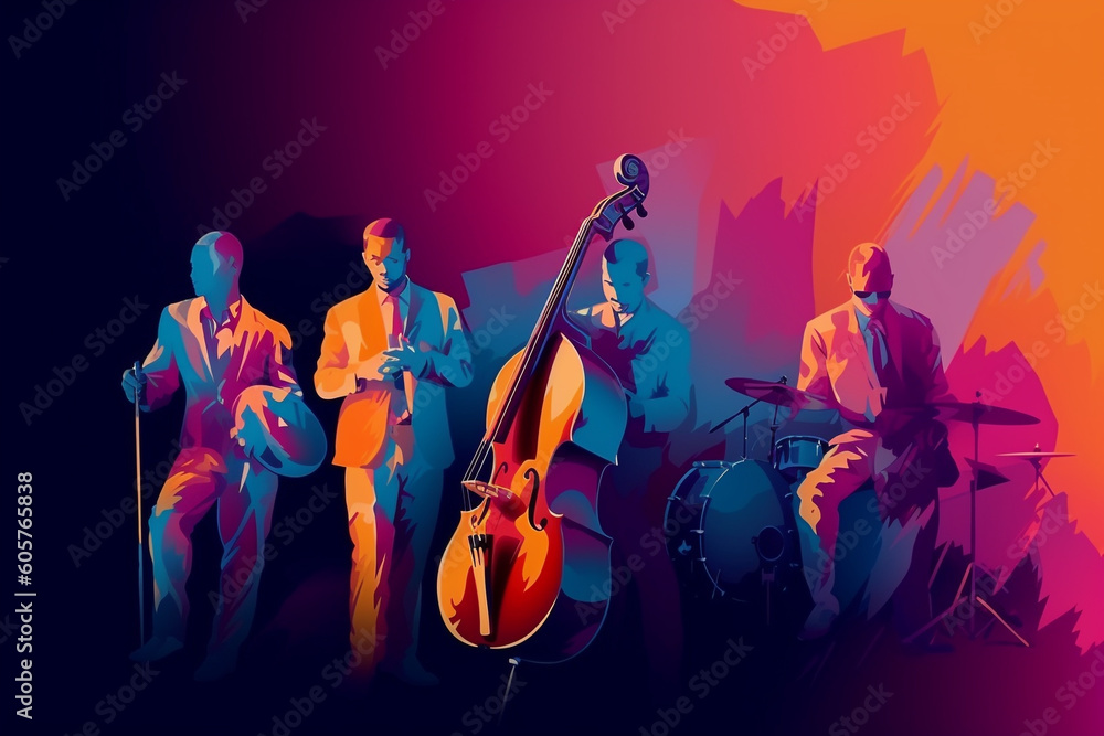Music concept. International world jazz day poster design abstract colorful illustration. Generative AI