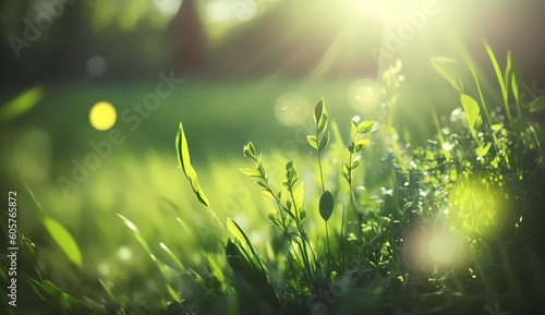 grass, the sun shines through the grass. Copy space. Generative AI