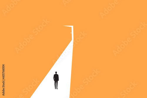 Businessman walking to door Concept of success, goal, motivation, growth, problems, hard work. Concept of ambitions, growth, opportunity, motivation. 2