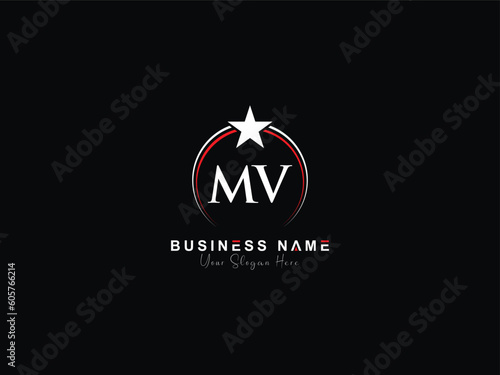 Simple MV Circle Logo, Lettering Mv vm Logo Letter and Star Design