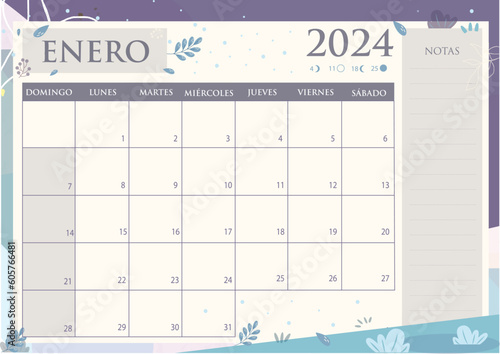 Calendario Planificador 2024 en Español - Mes de Enero