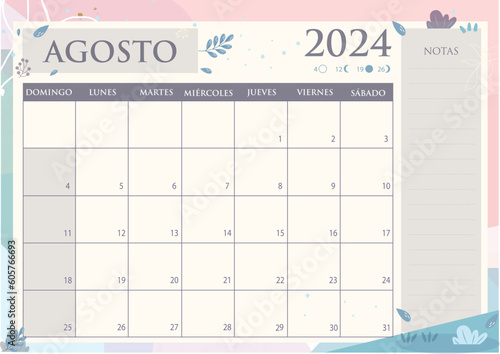 Calendario Planificador 2024 en Español - Mes de Agosto