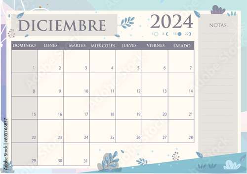 Calendario Planificador 2024 en Español - Mes de Diciembre