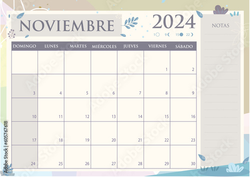 Calendario Planificador 2024 en Español - Mes de Noviembre