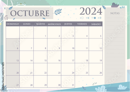 Calendario Planificador 2024 en Español - Mes de Octubre