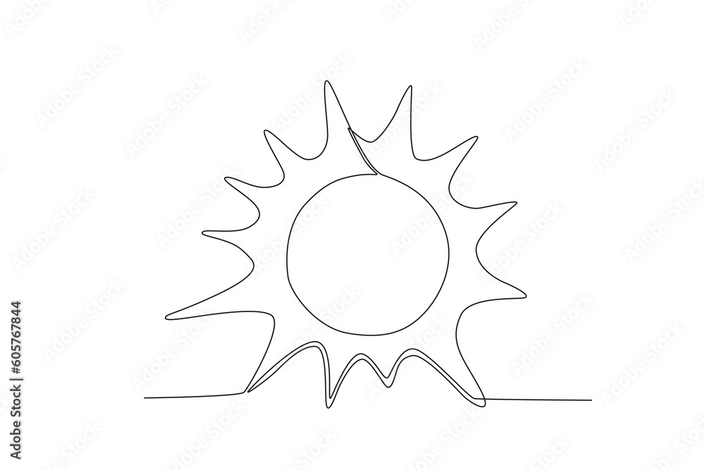 Summer hot sun. Summer one-line drawing
