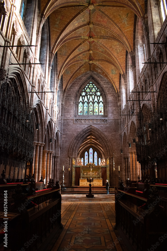 decorated stain glass windows corridor archway 